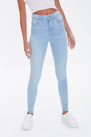 Jeans Forever 21 Super Stretch High Rise Flaco Mujer Azules Claro | H2tX8SKOTC6