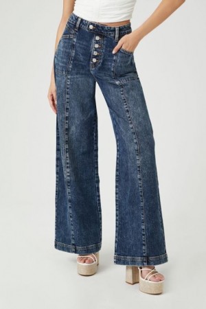 Jeans Forever 21 Wide Leg Seamed Mujer Azules Oscuro | 508i6C9J6hs