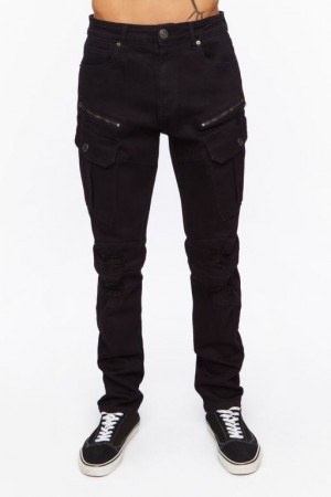 Jeans Forever 21 Zippered Slim Fit Hombre Negras | uNdGDeSY4Bw