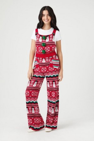 Jumpsuits Forever 21 Christmas Fair Isle Knit Overalls Mujer Rojas Multicolor | qMSaQeF0klx