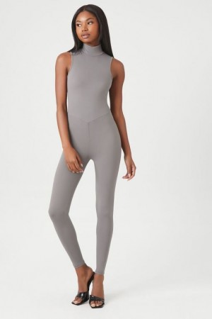 Jumpsuits Forever 21 Contour Mock Neck Jumpsuit Mujer Gris | J6rZhIRBEcK