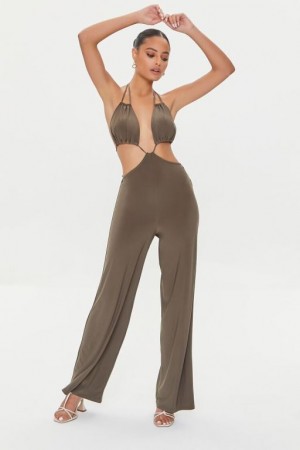 Jumpsuits Forever 21 Cutout Halter Jumpsuit Mujer Verde Oliva | OrYlGOJibtC