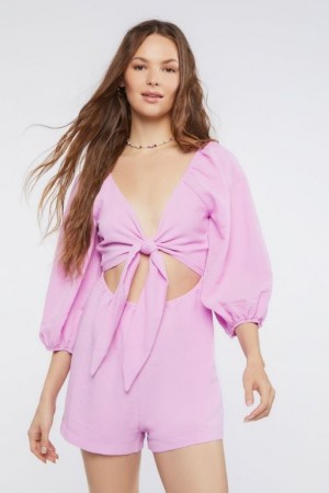 Jumpsuits Forever 21 Cutout Tie Front Romper Mujer Wisteria | 5pmg5L4vU9E