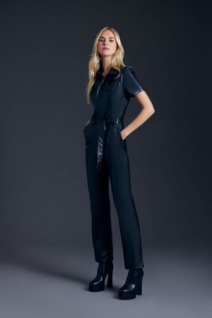 Jumpsuits Forever 21 Faux Cuero Tie Waist Jumpsuit Mujer Negras | jbyT7iqjREt