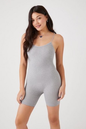 Jumpsuits Forever 21 Fitted Rib Knit Cami Romper Mujer Gris | hV01UcTm0vN