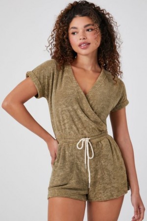 Jumpsuits Forever 21 French Terry Surplice Romper Mujer Verde Oliva | kb3KEPqISqq