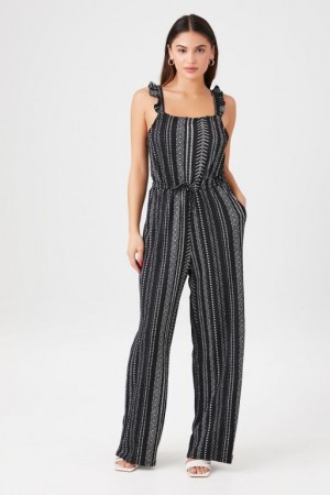 Jumpsuits Forever 21 Geo Print Wide Leg Jumpsuit Mujer Negras Blancas | XA9HtWbP1YI