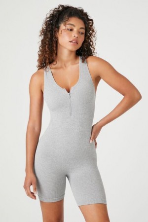 Jumpsuits Forever 21 Half Zip Sleeveless Romper Mujer Gris | Z0obyJkcFx2