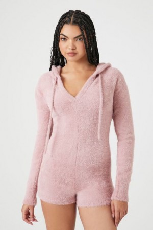 Jumpsuits Forever 21 Hooded Knit Romper Mujer Moradas | rOImd35F6Ya