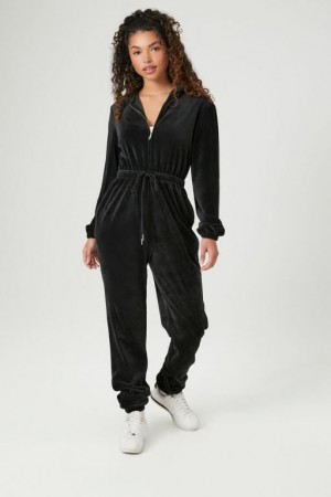 Jumpsuits Forever 21 Hooded Long Sleeve Jumpsuit Mujer Negras | gwdoPet5kcg