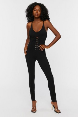 Jumpsuits Forever 21 Lace Up Cami Jumpsuit Mujer Negras | 2AxKE7TUhdL