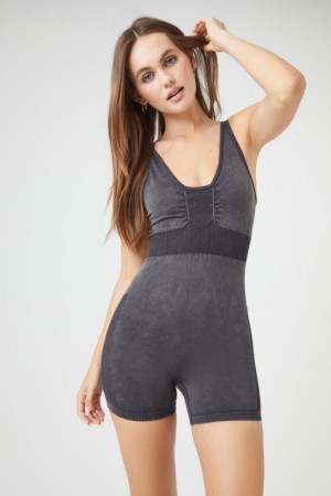 Jumpsuits Forever 21 Mineral Wash Crisscross Romper Mujer Negras | rqVMDGaBKkE