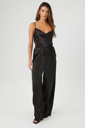 Jumpsuits Forever 21 Satin Cheetah Print Jumpsuit Mujer Negras | I3r5kfqlTjt