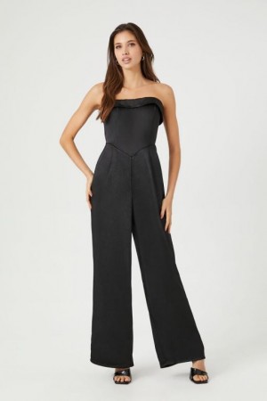 Jumpsuits Forever 21 Satin Foldover Strapless Jumpsuit Mujer Negras | IJ0rTL6PoH2