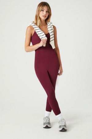 Jumpsuits Forever 21 Seamless Acanalado Knit Jumpsuit Mujer Burdeos | JLSuc1PeJvg