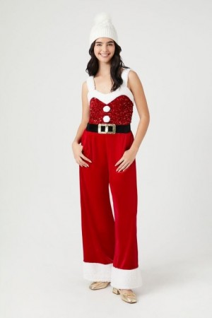 Jumpsuits Forever 21 Sequin Santa Jumpsuit Mujer Rojas Multicolor | zNG6YXwGJD6