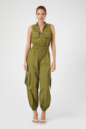 Jumpsuits Forever 21 Sleeveless Cargo Jumpsuit Mujer Olivine | Yry4uEwXUhv