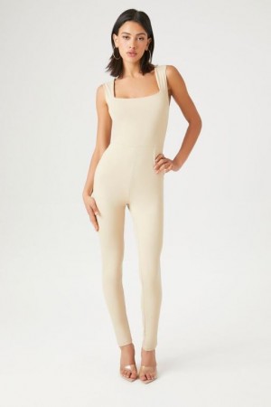 Jumpsuits Forever 21 Sleeveless Fitted Jumpsuit Mujer Beige | qFXEKhuEd0v