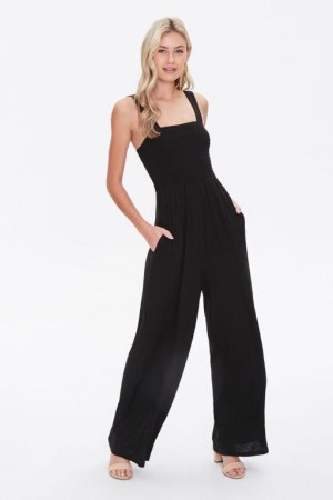 Jumpsuits Forever 21 Smocked Wide Leg Jumpsuit Mujer Negras | gmOPDl3LCNA