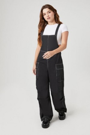 Jumpsuits Forever 21 Stitched Wide Leg Overalls Mujer Negras | kxoLTUcTKW8