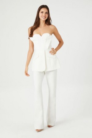 Jumpsuits Forever 21 Strapless Peplum Jumpsuit Mujer Blancas | SBgwxGu6r2d