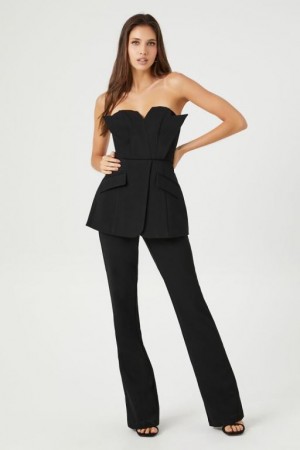 Jumpsuits Forever 21 Strapless Peplum Jumpsuit Mujer Negras | gEixn7pG1BP