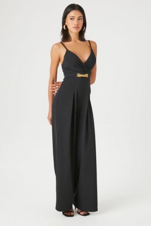 Jumpsuits Forever 21 Surplice Wide Leg Cami Jumpsuit Mujer Negras | tkPKkpha71C