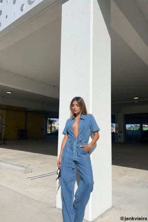 Jumpsuits Forever 21 Tie Waist Wide Leg Jumpsuit Mujer Azules | 9MIQmAleNU8