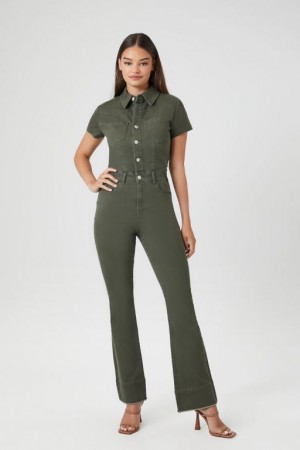 Jumpsuits Forever 21 Twill Coverall Jumpsuit Mujer Gris Verde | Vhp9DYZ4B8h