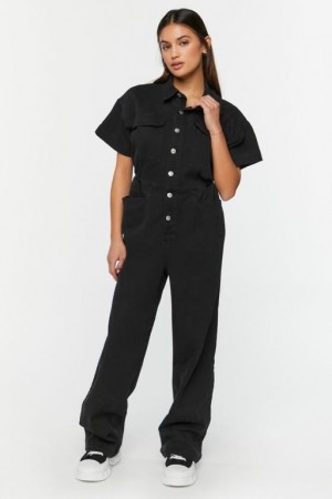 Jumpsuits Forever 21 Twill Directo Leg Jumpsuit Mujer Negras | B4eQLzjIZre