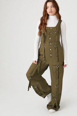 Jumpsuits Forever 21 Utility Cargo Jumpsuit Mujer Gris Verde | kR9RFkSX0La