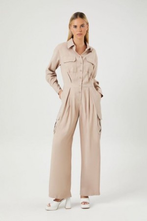 Jumpsuits Forever 21 Wide Leg Cargo Jumpsuit Mujer Kaki | CE5sGX3BsF6