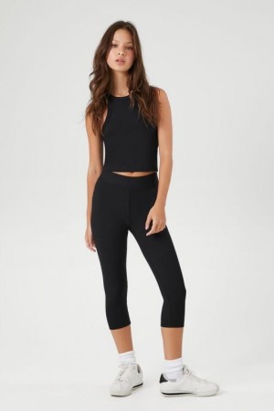 Leggins Forever 21 Acanalado Knit Capri Mujer Negras | mZ1Z1xGvMfs