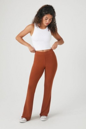 Leggins Forever 21 Acanalado Knit Flare Mujer Naranjas | Q1xTPo0S8r5