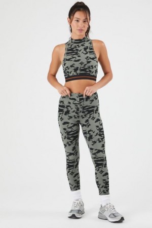 Leggins Forever 21 Active Abstract Print Mujer Verde Oliva Oscuro Negras | T9wiNs83zEd