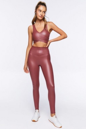 Leggins Forever 21 Active Faux Cuero Mujer Rojas Oscuro | 5JrNJ3J6uvD