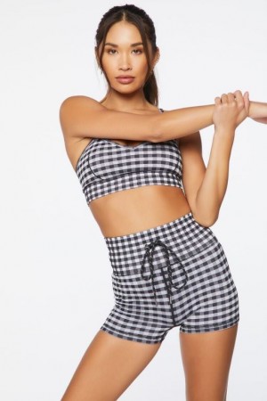 Leggins Forever 21 Active Gingham Biker Mujer Blancas Negras | VUCuRO03JuI