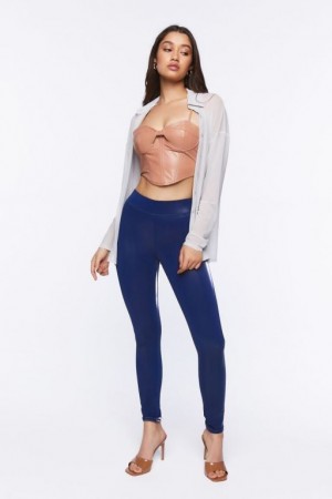 Leggins Forever 21 Faux Cuero High Rise Mujer Azules Oscuro | xv71MrvX0Kx