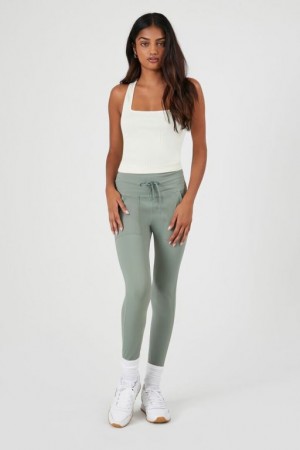 Leggins Forever 21 High Rise Drawstring Mujer Verde Oliva | hFlk8r61AKG