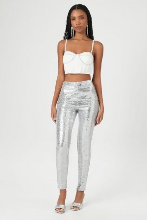 Leggins Forever 21 High Rise Sequin Mujer Plateadas | edP8IYJp4j0