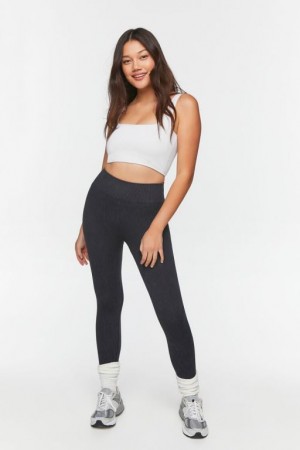 Leggins Forever 21 Mineral Wash Acanalado Mujer Negras | Vkft4D8kFv8