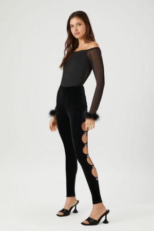 Leggins Forever 21 Rhinestone Heart Cutout Mujer Negras | qPK3NjSpEkc