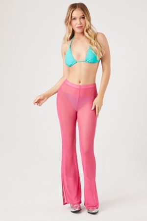 Leggins Forever 21 Sheer Mesh Flare Mujer Fucsia | iIh0bLAgxFY