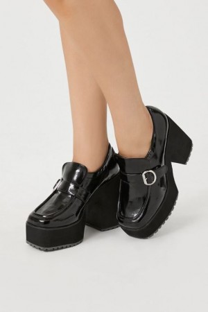 Mocasines Forever 21 Buckled Platform Loafer Heels Mujer Negras | 1bUIFfOpGru