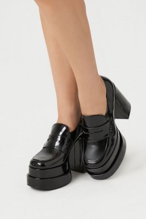 Mocasines Forever 21 Platform Penny Loafer Pumps Mujer Negras | qtEAtTX7jo3