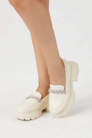 Mocasines Forever 21 Rhinestone Braided Lug Sole Mujer Creme | UCatui10itM