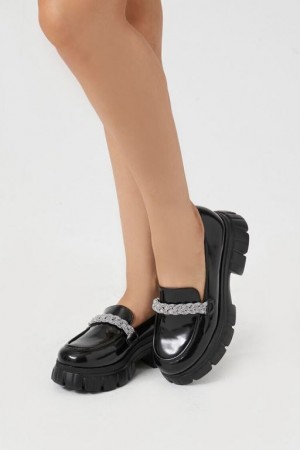 Mocasines Forever 21 Rhinestone Braided Lug Sole Mujer Negras | 5oH89UyKxdp