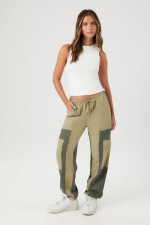 Pantalon Forever 21 Colorblock Drawstring Joggers Mujer Verde Oscuro Verde | WVvrJtuuTVw