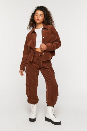 Pantalon Forever 21 Corduroy Cargo Joggers Mujer Chocolate | Oq4YZqrMXdk