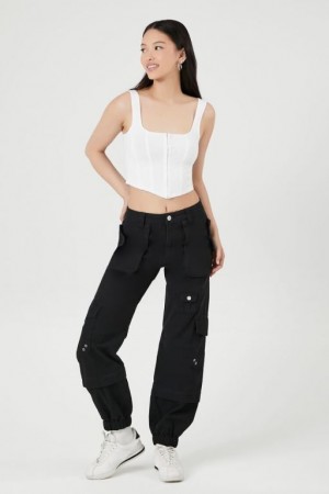 Pantalon Forever 21 Cotton Cargo Joggers Mujer Negras | 9S5MI30OlUg